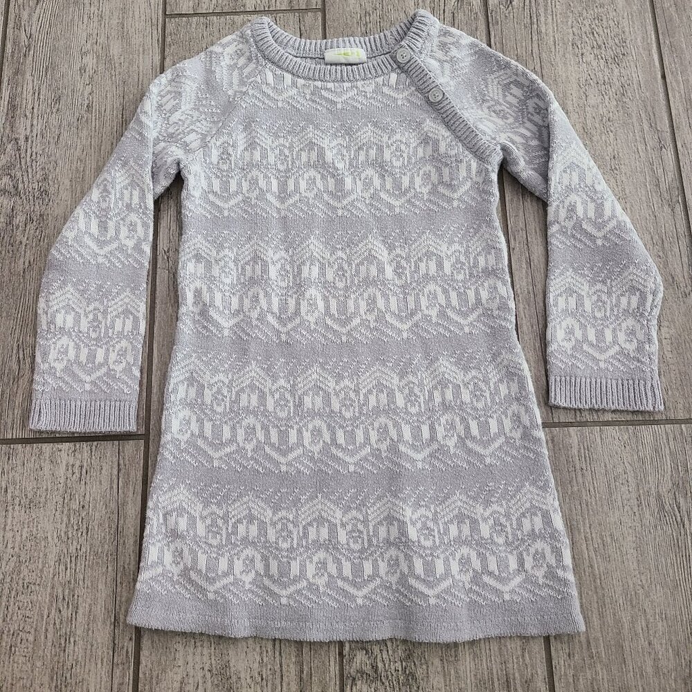 🏷 3/$15 or 5/$20 Crazy 8 Girls Knit Sweater Dress Gray White Pattern Size 5T